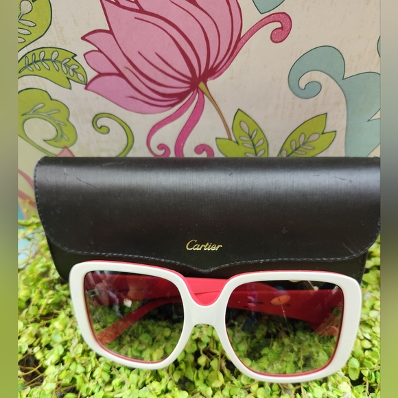 CARTIER White Red Pink Logo France Luxury Oversized CHARLIE Unisex Sunglasses 6" - Picture 14 of 16